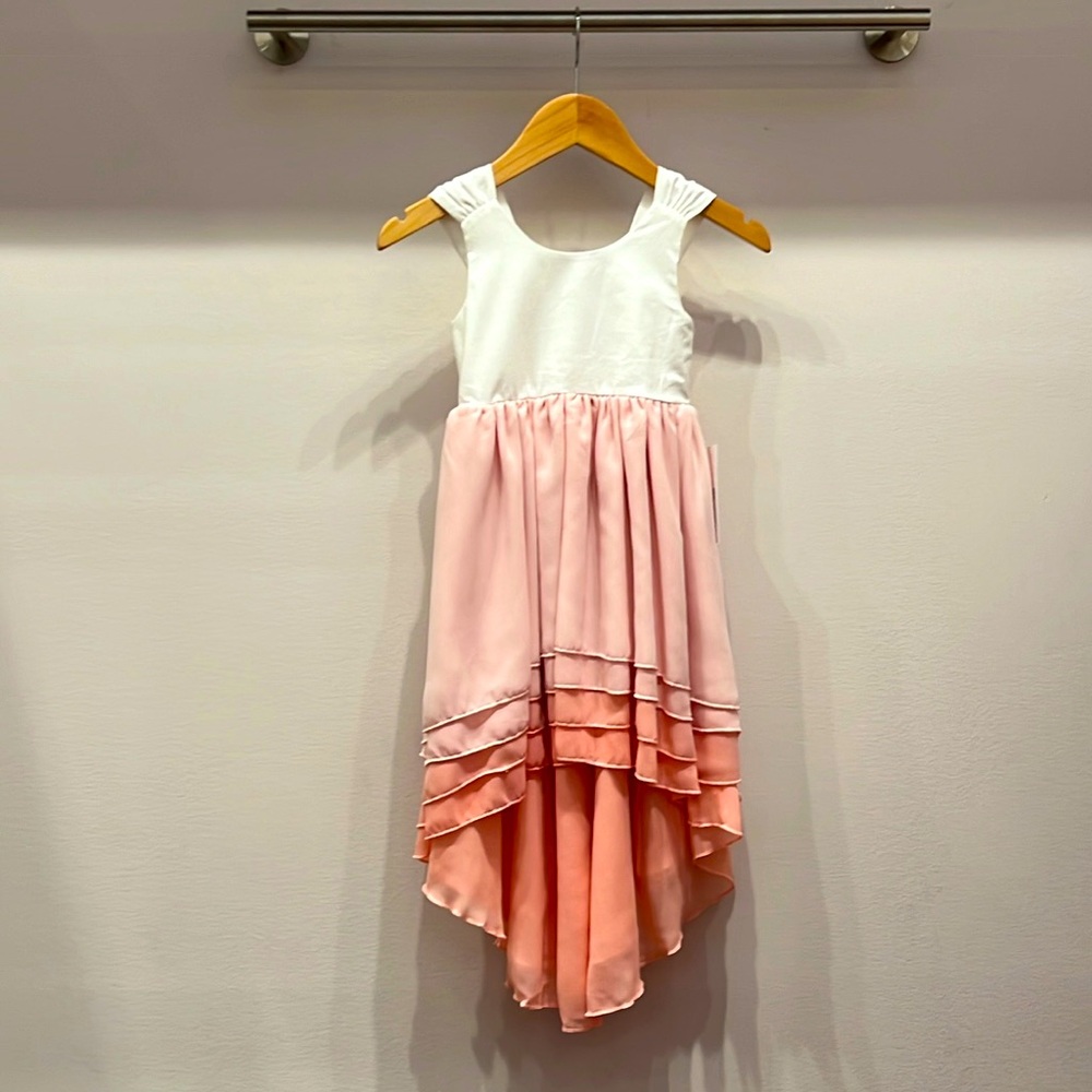 Girls’ Hi-Lo Tiered Blush Ombré Dress